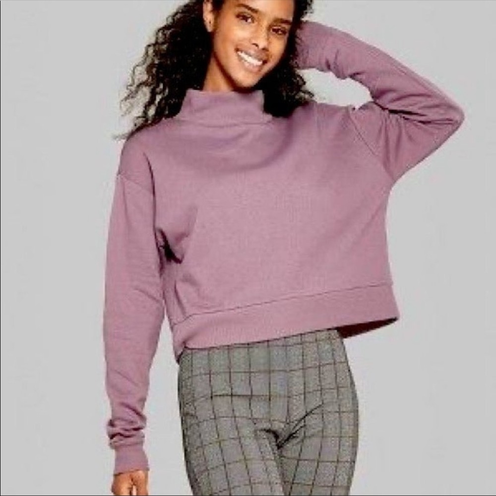 Wild Fable Mock Neck cropped pullover sweatshirt purple plum